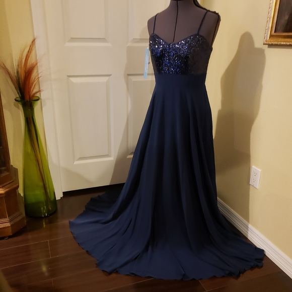 Alfred Angelo Navy Sequin Bridesmaid Dress Sz 8 - Picture 4 of 7